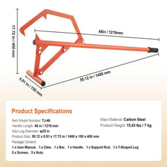 Timberjack 46.5 in Heavy Duty Log Lifter for Max 25" Dia Logs Rolling