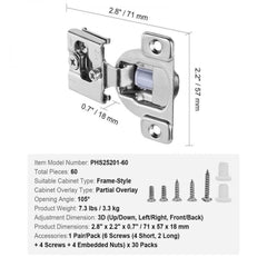 Cabinet Door Hinges 60 Packs Partial Overlay Soft Close for Framed Type