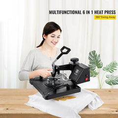 Heat Press 6 in 1 Heat Press Machine 38x30cm T-shirt Press Mug Printing Machine Multifuctional Heat Transfer Machine for T-shirt Mug Hat Plate Sublimation Printing