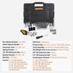121-Piece Mechanics Tool Set 1/4" 3/8" 1/2" Drive Sockets SAE and Metric