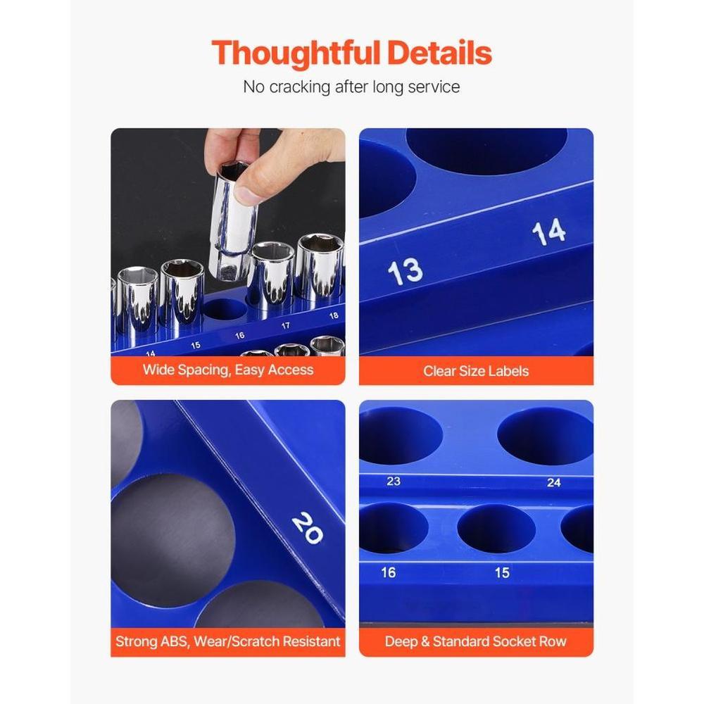 Magnetic Socket Organizer Set 8PCS Socket Trays Blue & Red for Metric SAE