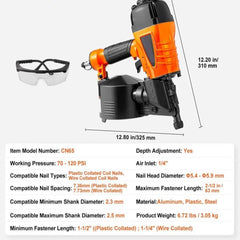 CN65 Coil Siding Nailer 1-1/4" to 2-1/2" 15 Degree Pneumatic Nail Gun