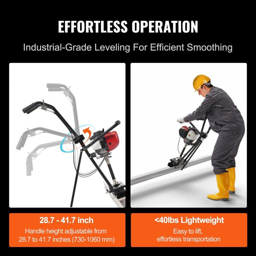 Gas Concrete Power Screed, with 2445mm Aluminum Board Straight Edge Bar Set, 4 Stroke Cement Finishing Vibrating Motor with Height Adjustable Handles, High Efficient Concrete Tools 6500RPM