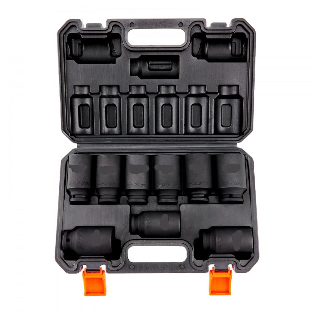 1/2" Drive Impact Socket Set, 9 Piece Deep Socket Set Metric 29-38mm, 6 Point Cr-Mo Alloy Steel for Auto Repair, Easy-to-Read Size Markings, Rugged Construction, Includes Storage Case