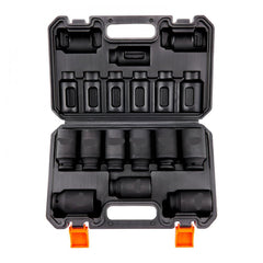 1/2" Drive Impact Socket Set, 9 Piece Deep Socket Set Metric 29-38mm, 6 Point Cr-Mo Alloy Steel for Auto Repair, Easy-to-Read Size Markings, Rugged Construction, Includes Storage Case