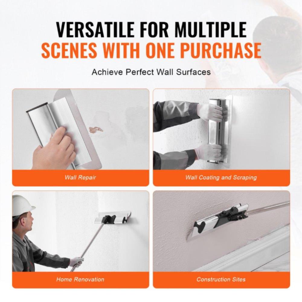 Drywall Skimming Blade Set, 7/10/14/16/24 in (17.8/25.4/35.6/40.6/61 cm)Skimming Blades + 34 - 81.6 in/86.4 - 207 cm Extension Handle Pole, Stainless Steel Knife Professional Skim Coat Tools, for Gyprock/WallBoard/Plasterboard