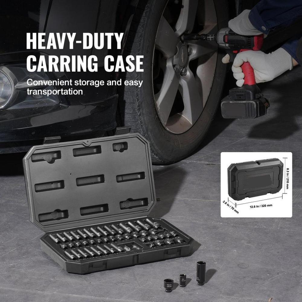 Impact Sockets Set 48pcs 6-Point 1/4" Drive Bit Ratchet Tool Kit Case