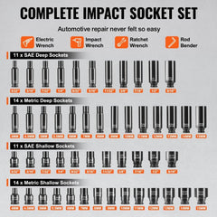 Impact Sockets Set 55pcs 6-Point 1/4" Drive Bit Ratchet Tool Kit Case