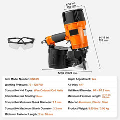CN83N Coil Siding Nailer 2" to 3-1/4" 15 Degree Pneumatic Nail Gun