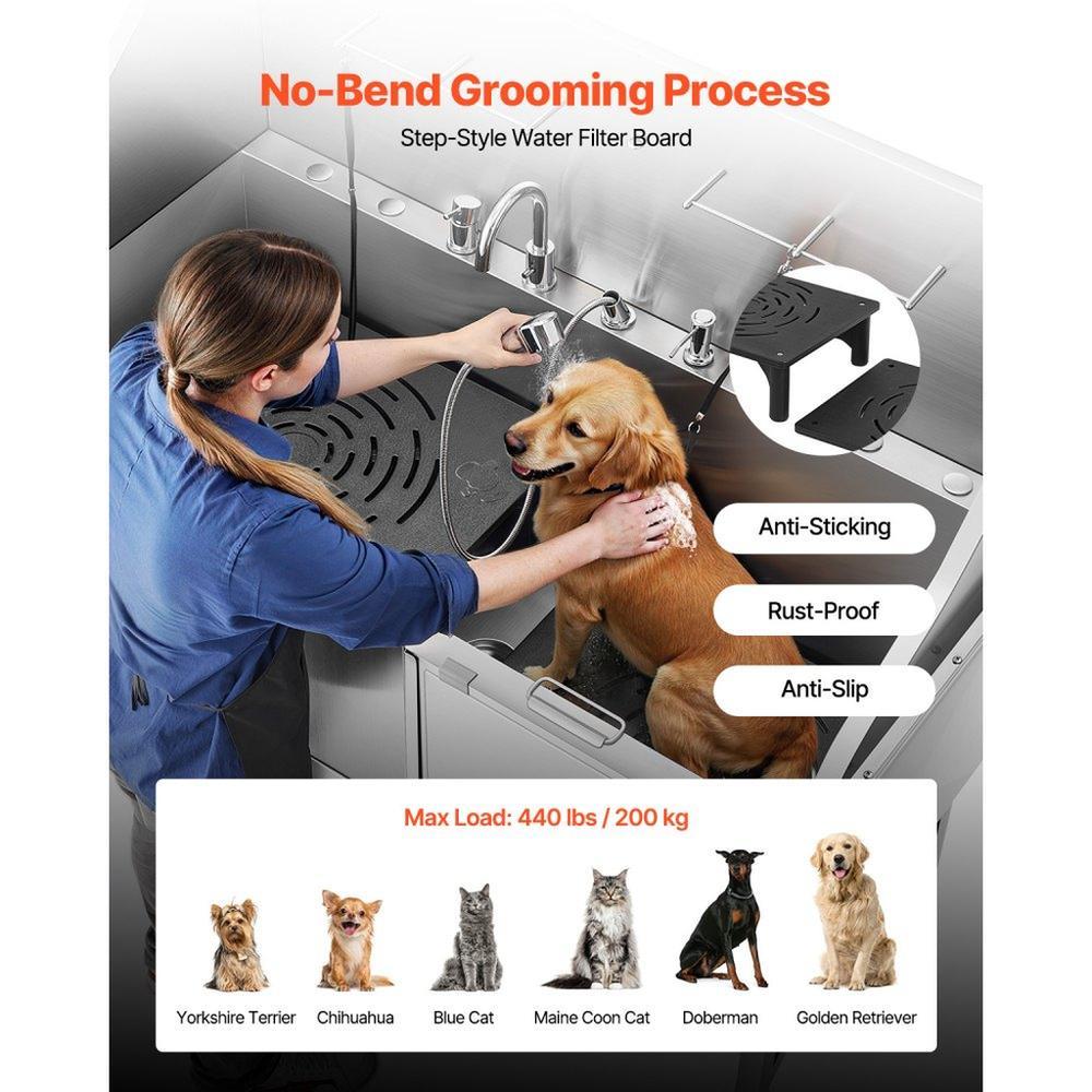 155 cm Dog Grooming Bath Tub Stainless Steel w Ramp Water Filter