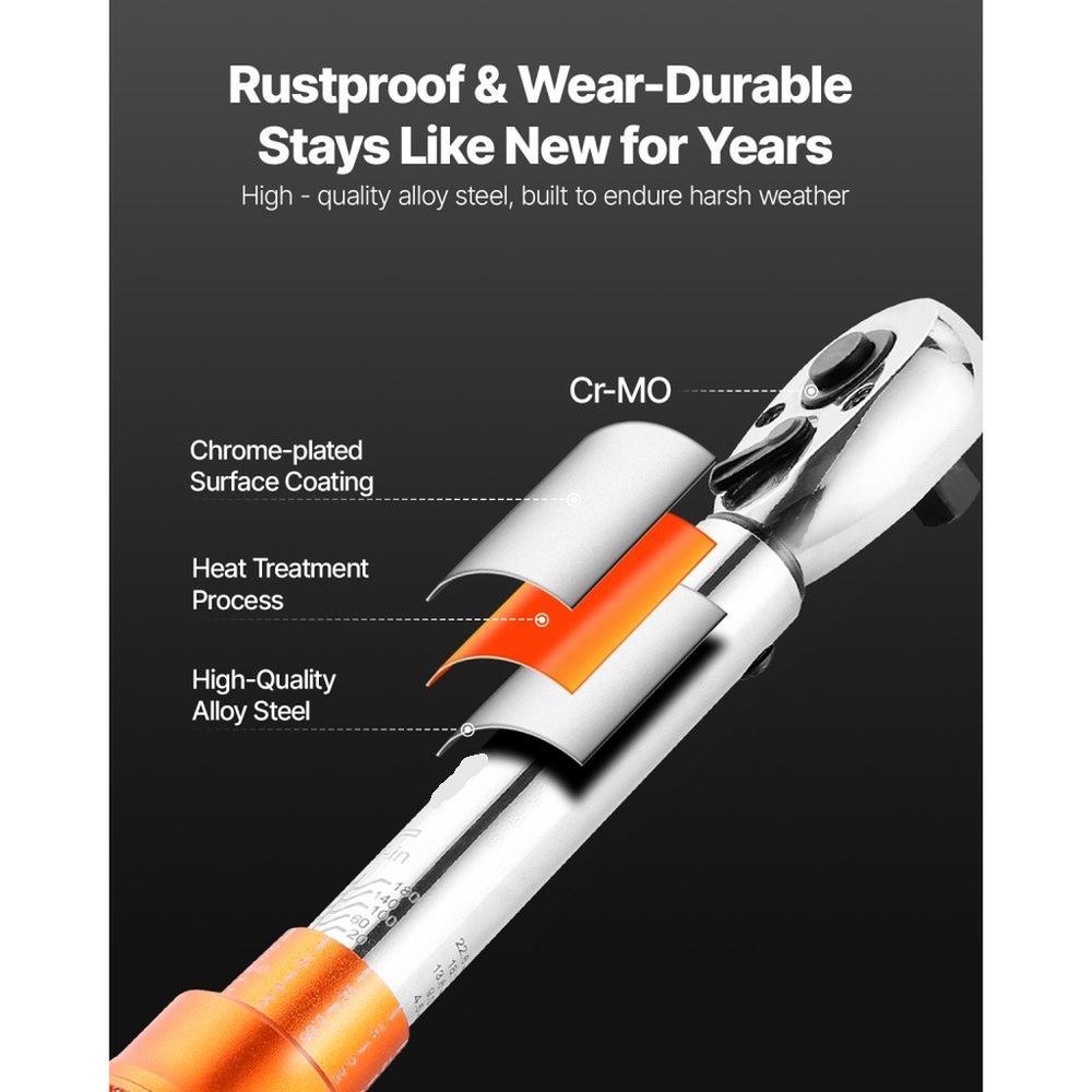 Click Torque Wrench Set 1/4 Inch Drive 20-200lbf-in /2.3-22.6N.m Orange
