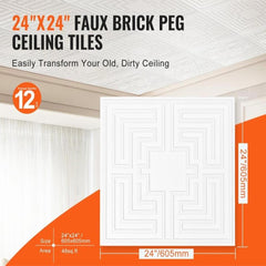 Ceiling Tiles 12-Pack 24 x 24 in PVC Easy Installation White Echo Pattern