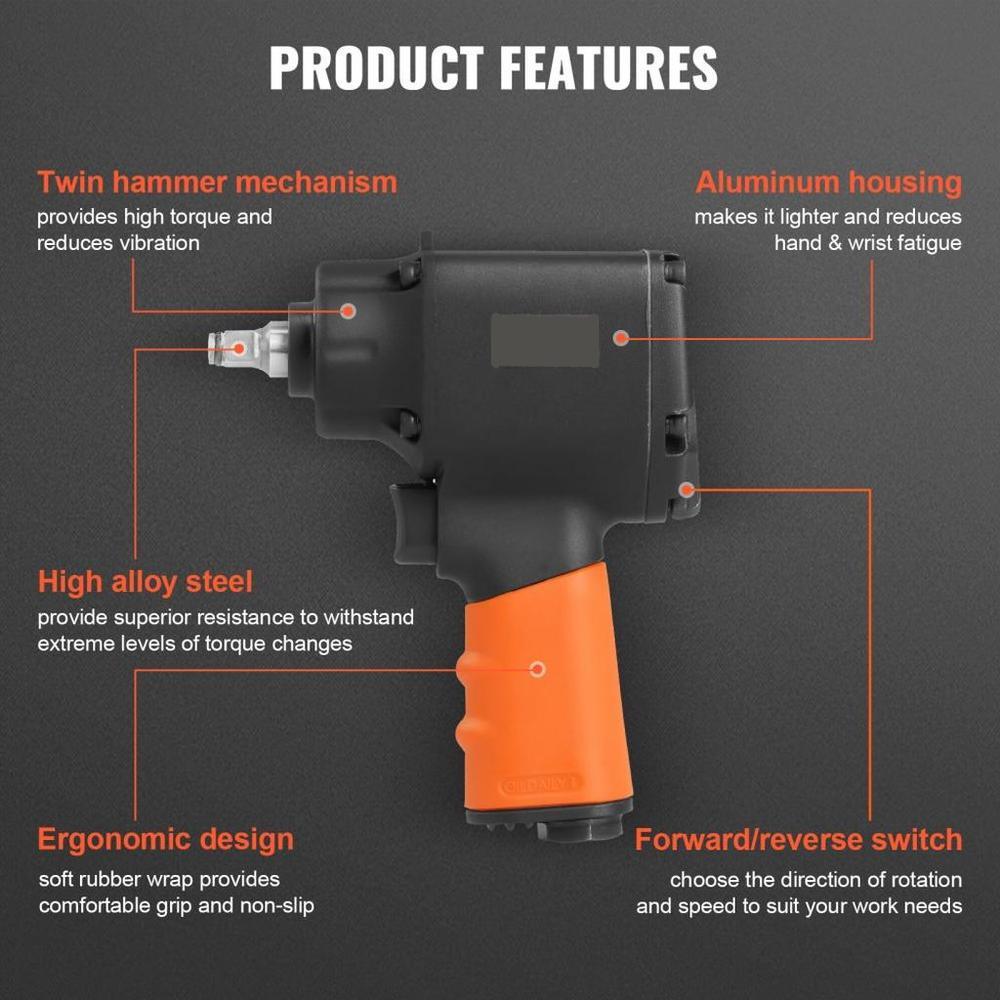 Air Impact Wrench 3/8" Square Drive 690ft-lbs Nut-busting Torque 90-120PSI