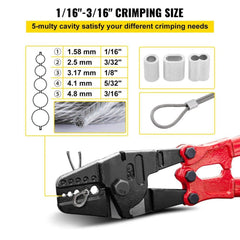 24 Inch Hand Swager Crimper 5 Cavity 1/16 to 3/16inch Swaging Tool for Copper Aluminum Oval Sleeves and Stop Sleeves Wire Rope Crimping Tool Propress Swage Tool Long Handle Labor Save