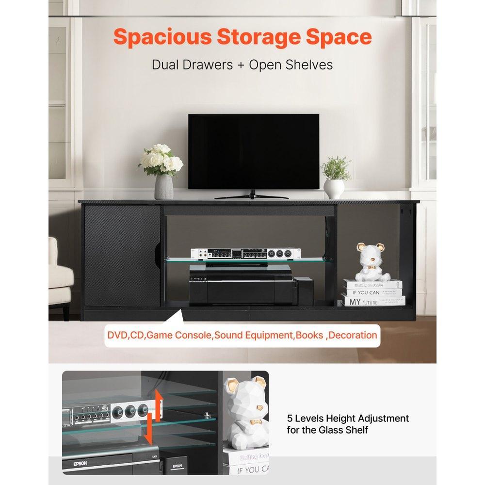 TV Stand for TVs up to 65 in Modern Entertainment Center with Glass Shelf