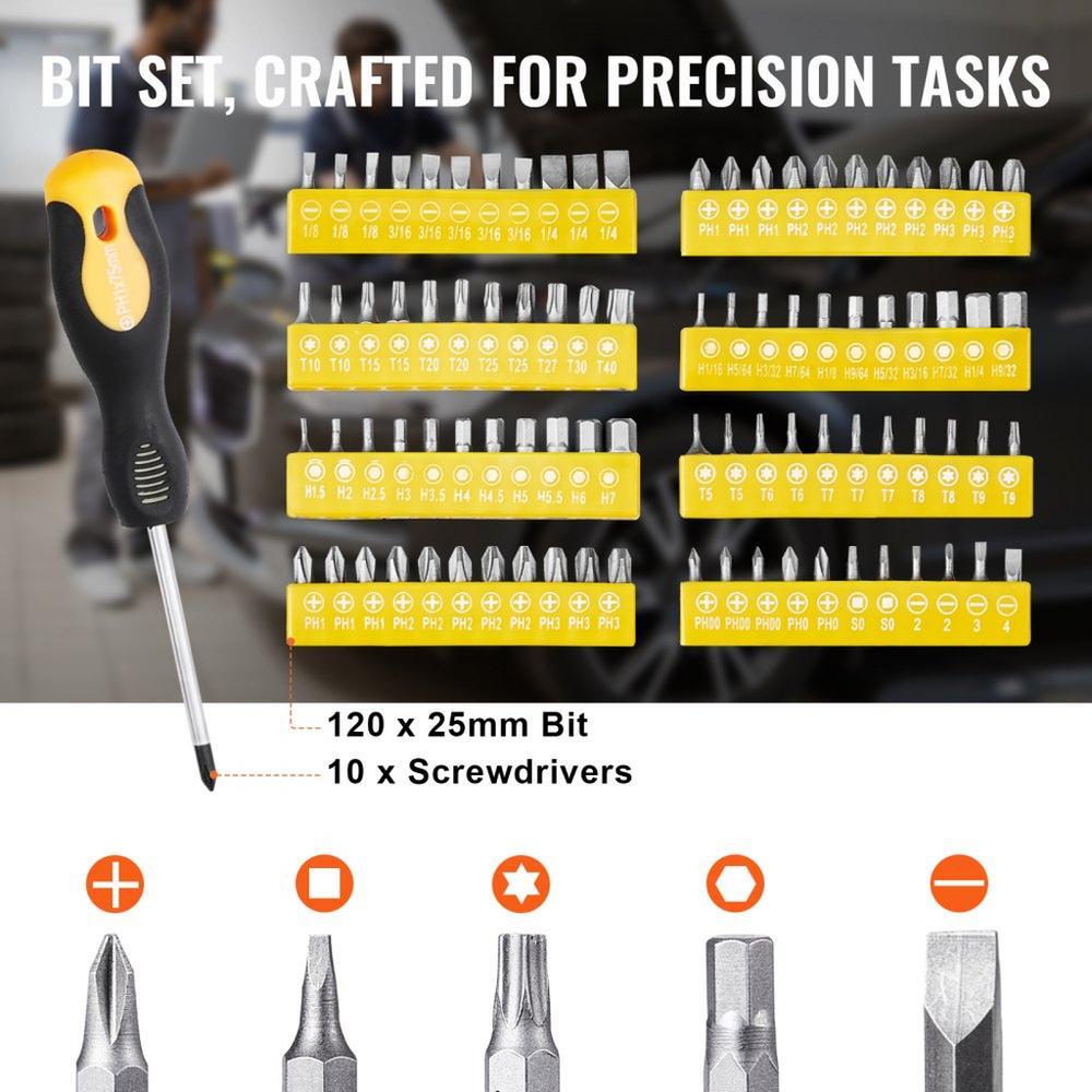 221-Piece Mechanics Tool Set 1/4" and 3/8" Drive Sockets SAE and Metric