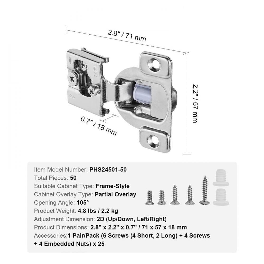 Cabinet Door Hinges 50 Packs Partial Overlay Soft Close for Framed Type