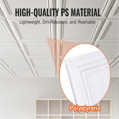 Ceiling Tiles 96-Pack 20 x 20 in Polystyrene Easy Installation Glue-up
