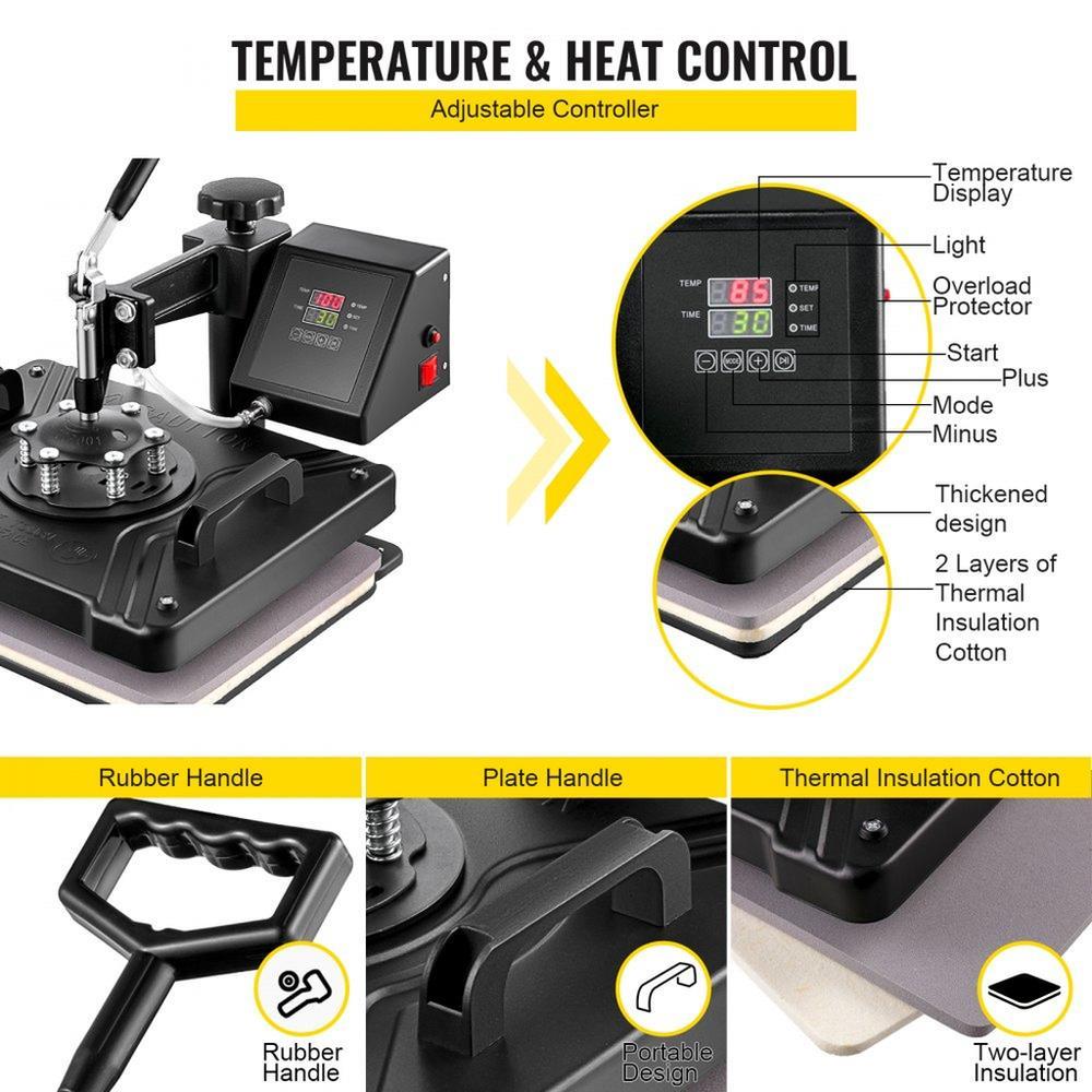 Heat Press 6 in 1 Heat Press Machine 38x30cm T-shirt Press Mug Printing Machine Multifuctional Heat Transfer Machine for T-shirt Mug Hat Plate Sublimation Printing