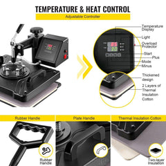 Heat Press 6 in 1 Heat Press Machine 38x30cm T-shirt Press Mug Printing Machine Multifuctional Heat Transfer Machine for T-shirt Mug Hat Plate Sublimation Printing
