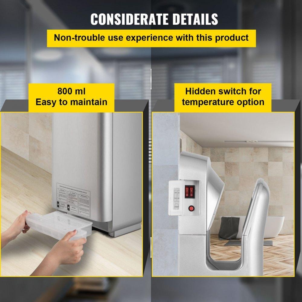 Jet Hand Dryer, Premium Electric Commercial Blade Hand Dryer, ABS Air Dryer Hand with HEPA Filtration Wall Mount Hand Dryer, 2000W 220V Vertical Hand Dryer, High-Speed Automatic Infrared Silver