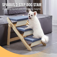 Wooden Pet Stairs/Pet Step with 3 Steps 2-in-1 Foldable Dog Stair 150 lbs