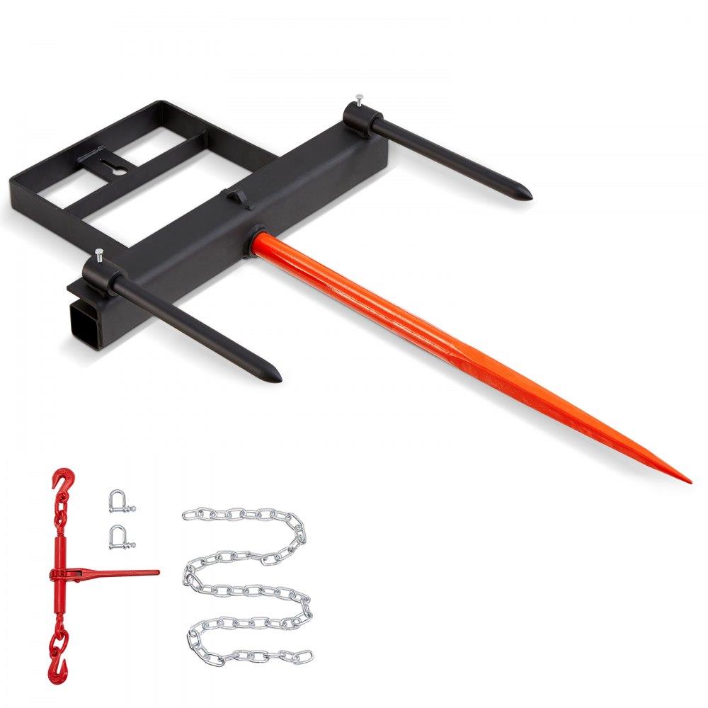 39" Hay Spear, Bale Spears 1600lbs Loading Capacity, Skid Steer Loader Tractor Bucket Attachment with 2pcs 17.5" Stabilizer Spears and 60" Chain, Quick Attach Spike Forks