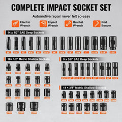 Impact Sockets Set 59pcs 6-Point 3/8" & 1/2" Drive Bit Ratchet Tool Kit