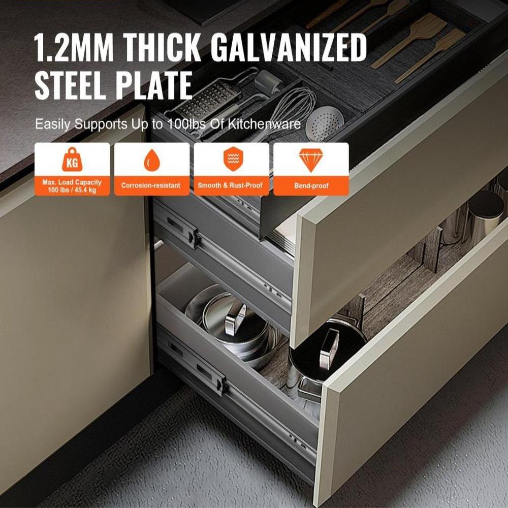 10 Pairs of 609.6mm Drawer Slides Side Mount Rails, Heavy Duty Full Extension Steel Track, Soft-Close Noiseless Guide Glides Cabinet Kitchen Runners with Ball Bearing, 100 Lbs Load Capacity