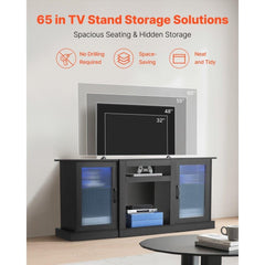 TV Stand for TVs up to 65 in Modern Entertainment Center with Glass Doors
