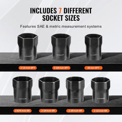 Wheel Bearing Locknut Socket Set 1/2 in Drive 7 Pcs SAE and Metric 6-Point