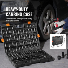 Impact Sockets Set 130PCS 6-Point 3/8" & 1/2" Drive Bit Ratchet Tool Kit