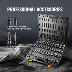 Impact Sockets Set 59pcs 6-Point 3/8" & 1/2" Drive Bit Ratchet Tool Kit