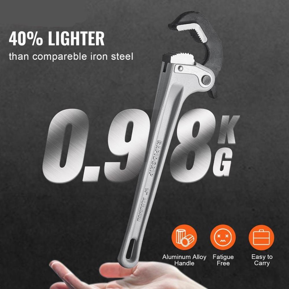 Aluminum Straight Pipe Wrench 14 in Automatic Jaw Adjustment 60CRV Jaw