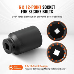 Axle Nut Impact Socket Set 1/2" Drive Deep 6+12-Point 14PCS Metric Socket