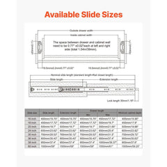 1 Pair 16-60 in Soft-Close Drawer Slides Ball Bearing Full Extension