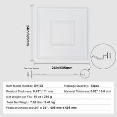 Ceiling Tiles 12-Pack 24 x 24 in PVC Easy Installation White Geometric