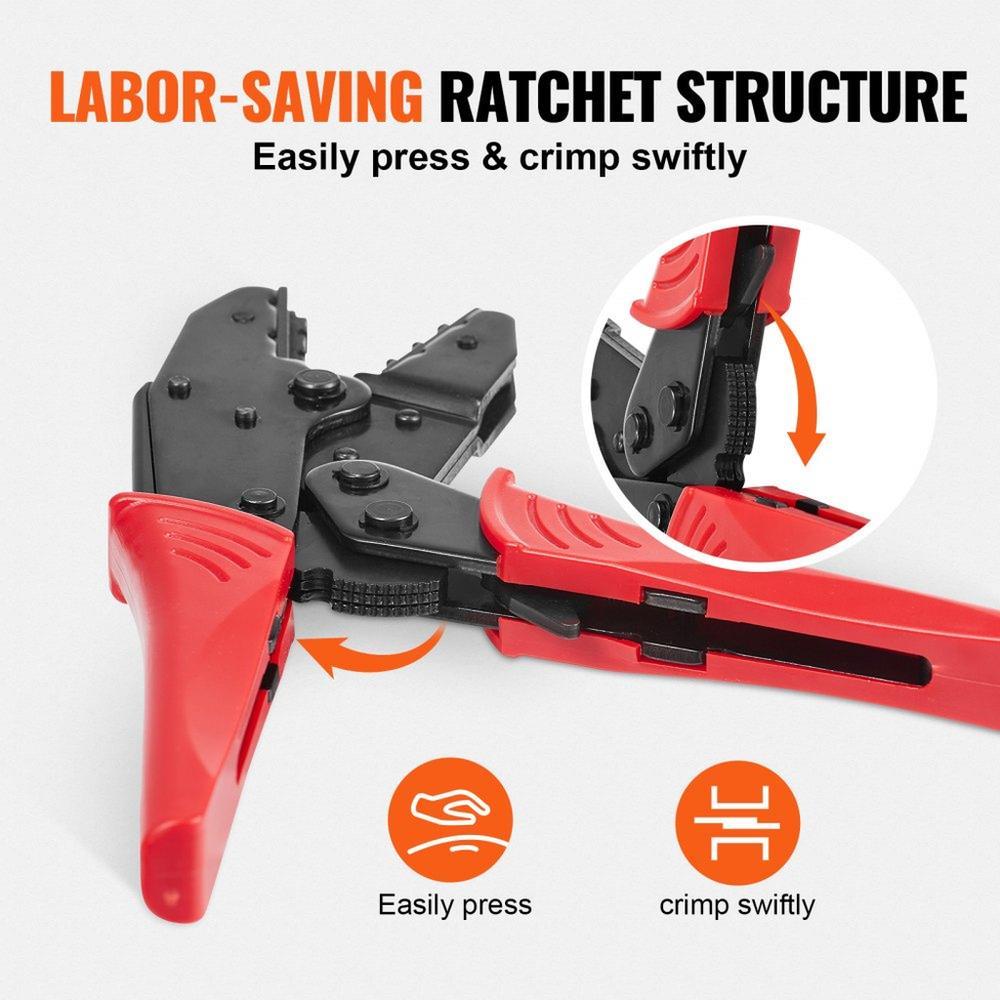 Crimping Tool, AWG22-10 Heat Shrink/Nylon/Insulated Terminal Crimper, Labor-Saving Ratcheting Wire Crimp Pliers with a Pair Of Gloves, a Wire Stripping Pliers, and 210pcs Heat Shrink Tubes