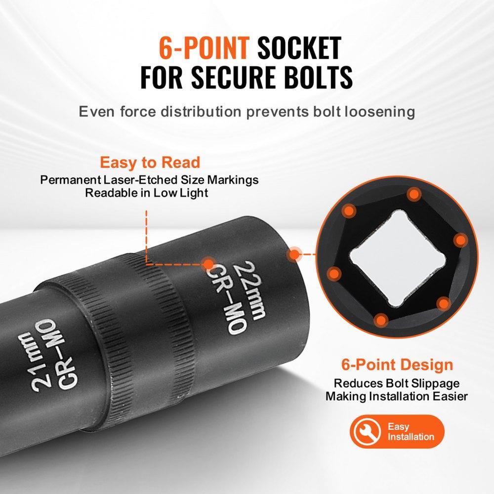 Lug Nut Impact Socket Set 1/2 in Drive Metric and SAE 6-Point Flip Socket