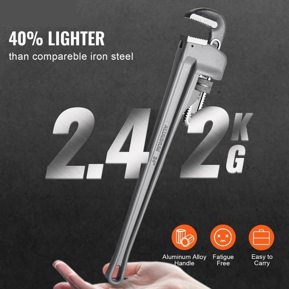 Aluminum Straight Pipe Wrench 24 in Adjustable Plumbing Wrench CRV Jaw