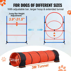 Dog Agility Training Equipment 5 PCS Upgrade w/ Hurdles Extended Tunnel