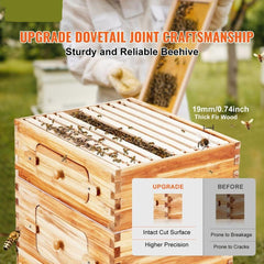 Bee Hive 30 Frame Bee Hives Starter Kit, Beeswax Coated Fir Wood, 2 Deep + 1 Medium Bee Boxes Langstroth Beehive Kit, Transparent Acrylic Windows with Foundations for Beginners Pro Beekeepers