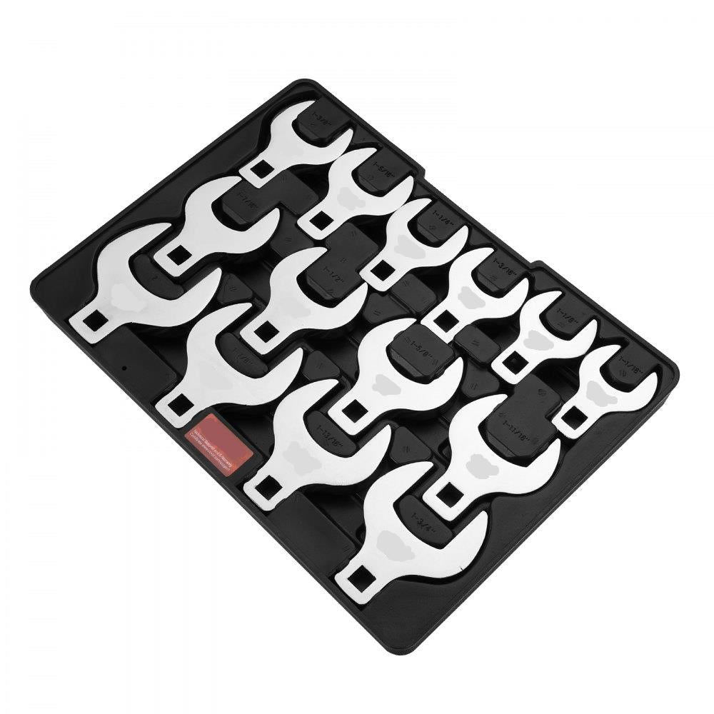 Crowfoot Wrench Set, 1/2" Drive 14-Piece SAE (1-1/16" - 2") Crows Foot Wrench Set with Storage Tray, 40CR Material with Laser Etched Sizing, for Mechanical Maintenance or Repairs