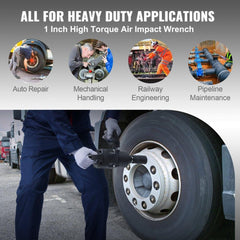 2.5 cm Air Impact Wrench, Up to 3698.45 N·m Reverse Torque Output 2.5 cm Pneumatic Impact Gun Lightweight w/ 2 Handles for Heavy Duty Repairs and Maintenance