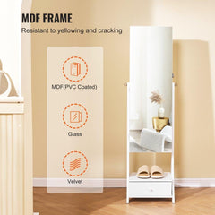 Mirror Jewelry Cabinet Standing Mirror with Storage Full Length White