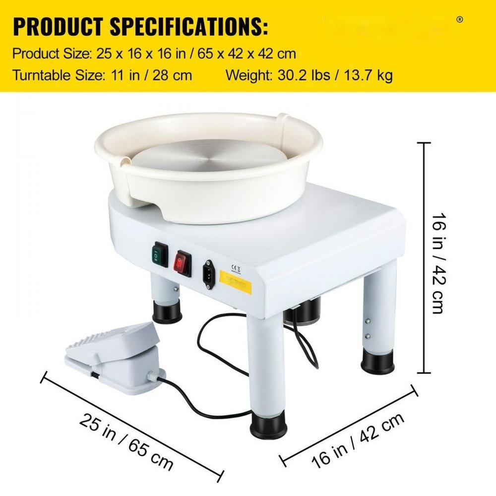 Pottery Wheel, 27.9 cm Ceramic Wheel Forming Machine, 0-300RPM Speed Manual Adjustable 0-19.8 cm Lift Leg, Foot Pedal Detachable Basin, Sculpting Tool Accessory Kit for Work Art Craft DIY 220V