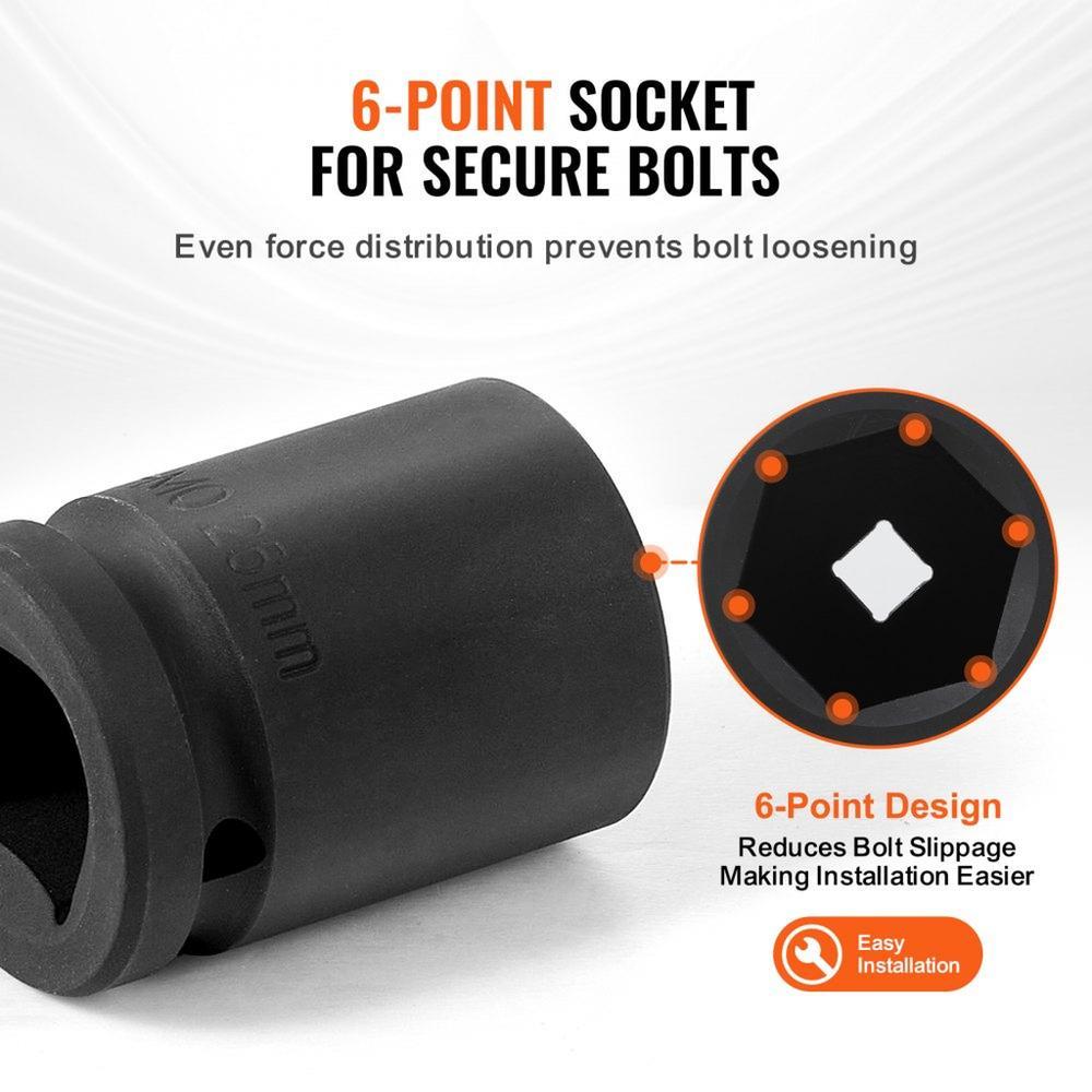 Axle Nut Impact Socket Set 3/4" Drive 6-Point 8PCS Metric Spindle Socket