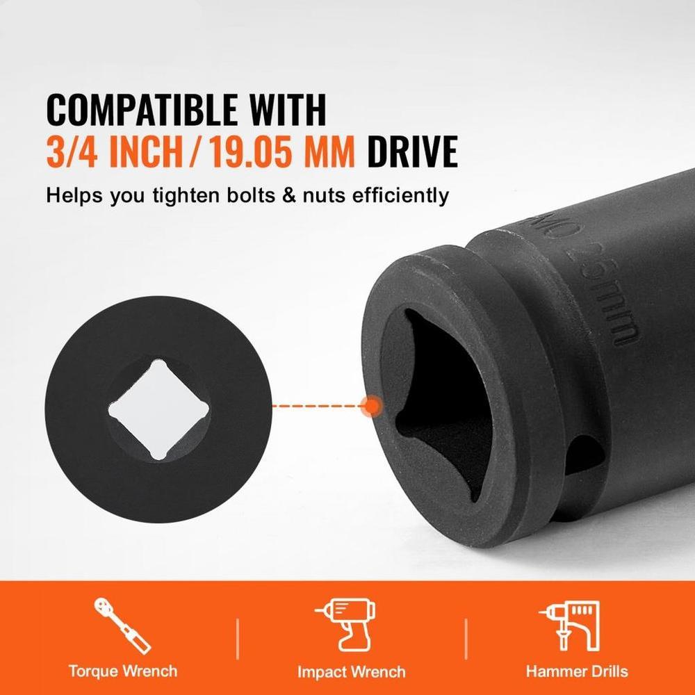 Axle Nut Impact Socket Set 3/4" Drive 6-Point 8PCS Metric Spindle Socket