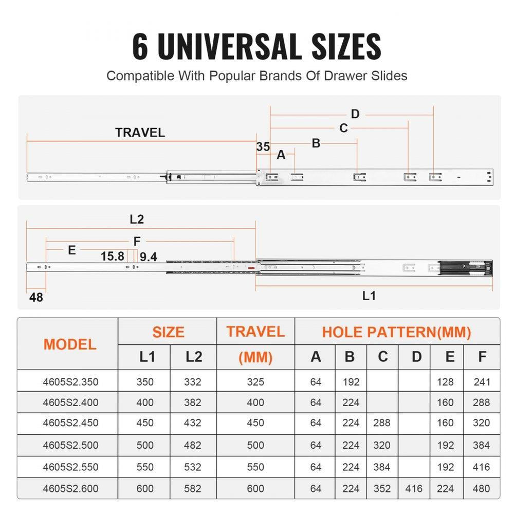 10 Pairs of 609.6mm Drawer Slides Side Mount Rails, Heavy Duty Full Extension Steel Track, Soft-Close Noiseless Guide Glides Cabinet Kitchen Runners with Ball Bearing, 100 Lbs Load Capacity