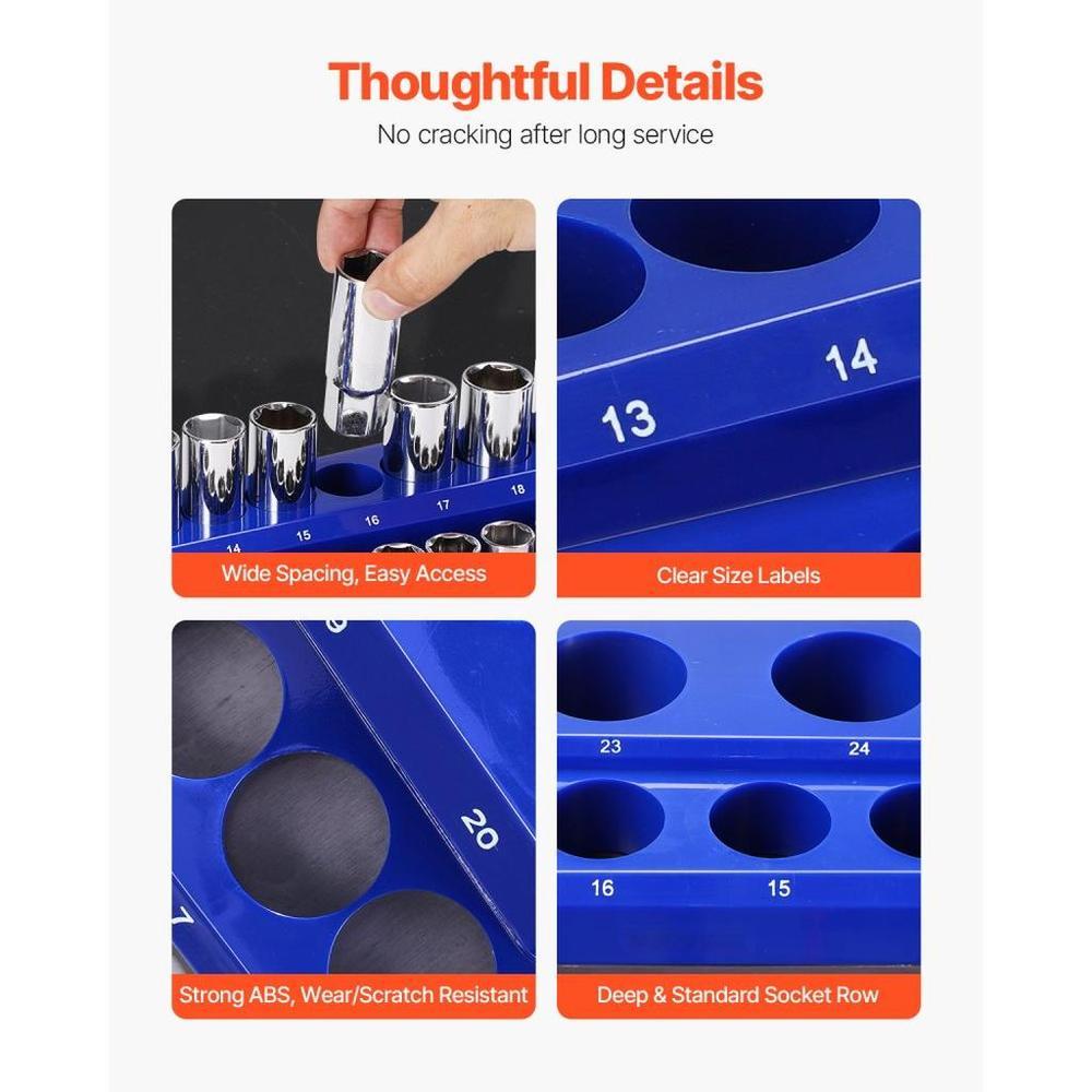 Magnetic Socket Organizer Set 4PCS Socket Trays Blue & Red for Metric SAE